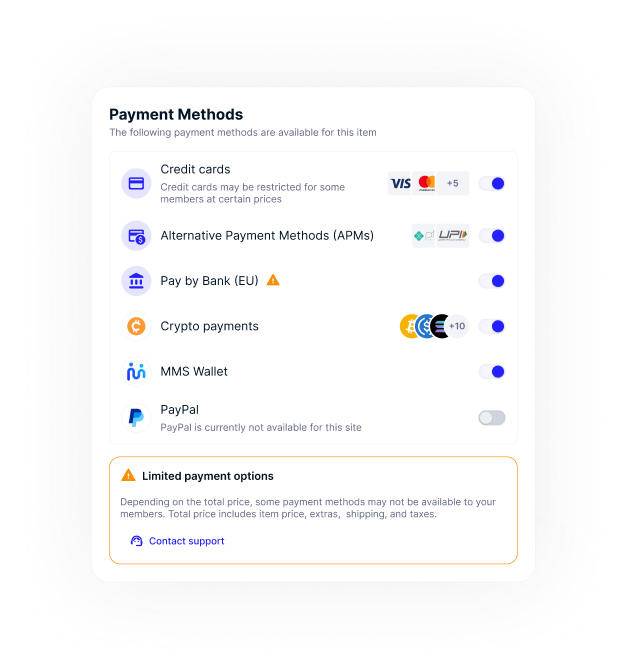Restrict payment methods